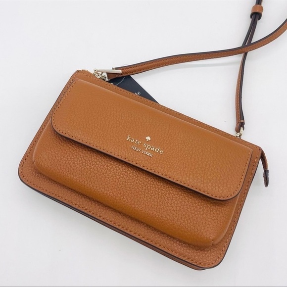 Kate Spade Leila Pebbled Leather Small Flap Crossbody Bag Brown/Gold (NWT) - Picture 4 of 9